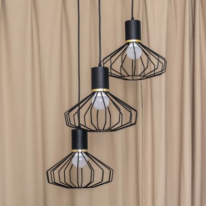 Pendellampa SOLANO 3xE27/15W/230V svart/guld