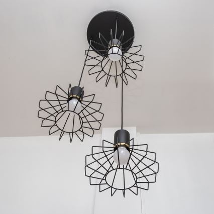 Pendellampa SOLANO 3xE27/15W/230V svart/guld
