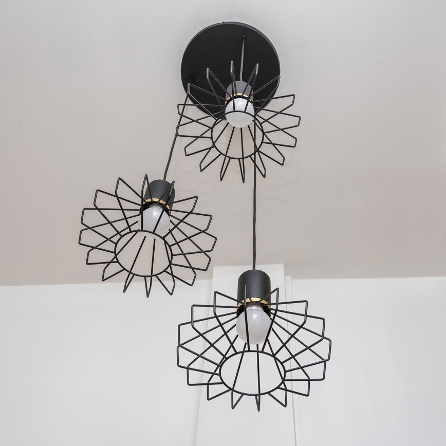 Pendellampa SOLANO 3xE27/15W/230V svart/guld