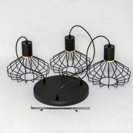 Pendellampa SOLANO 3xE27/15W/230V svart/guld