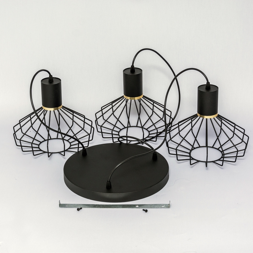 Pendellampa SOLANO 3xE27/15W/230V svart/guld
