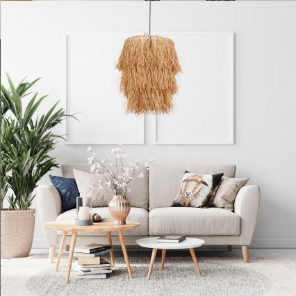 Pendellampa TASSEL med kabel 1xE27/40W/230V i raffia