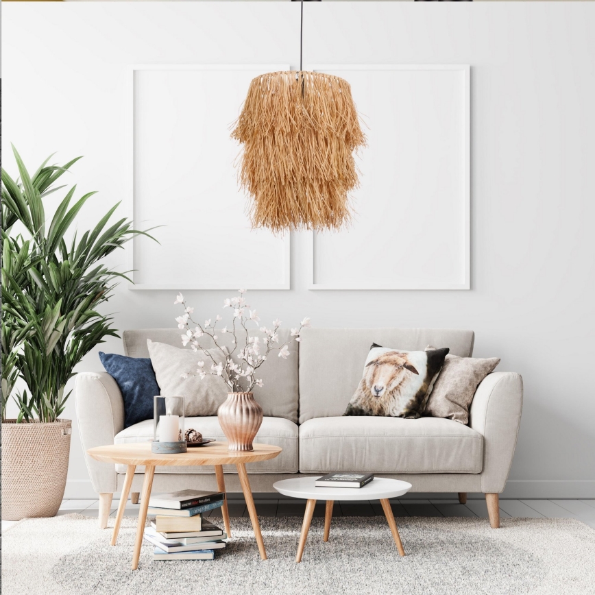 Pendellampa TASSEL med kabel 1xE27/40W/230V i raffia