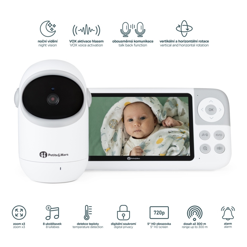 PETITE&MARS - Babymonitor med skärm EVE 5.0 3,8 V 3050 mAh
