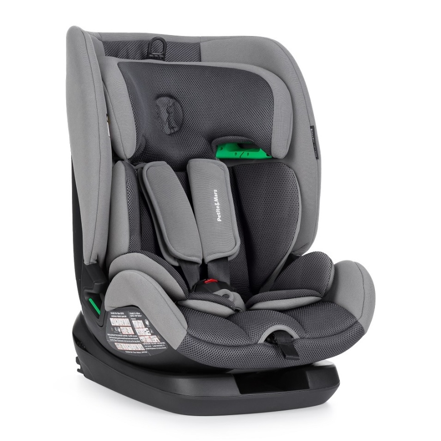PETITE&MARS - Bilbarnstol PRIME PRO i-Storlek 76-150 cm (9-36 kg) grå