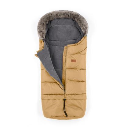 PETITE&MARS - KIT Baby åkpåse 4i1 ARCTIC + handmuff för barnvagn FURRY Elegant Caramel