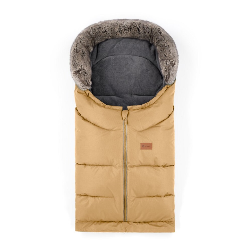 PETITE&MARS - KIT Baby åkpåse 4i1 ARCTIC + handmuff för barnvagn FURRY Elegant Caramel
