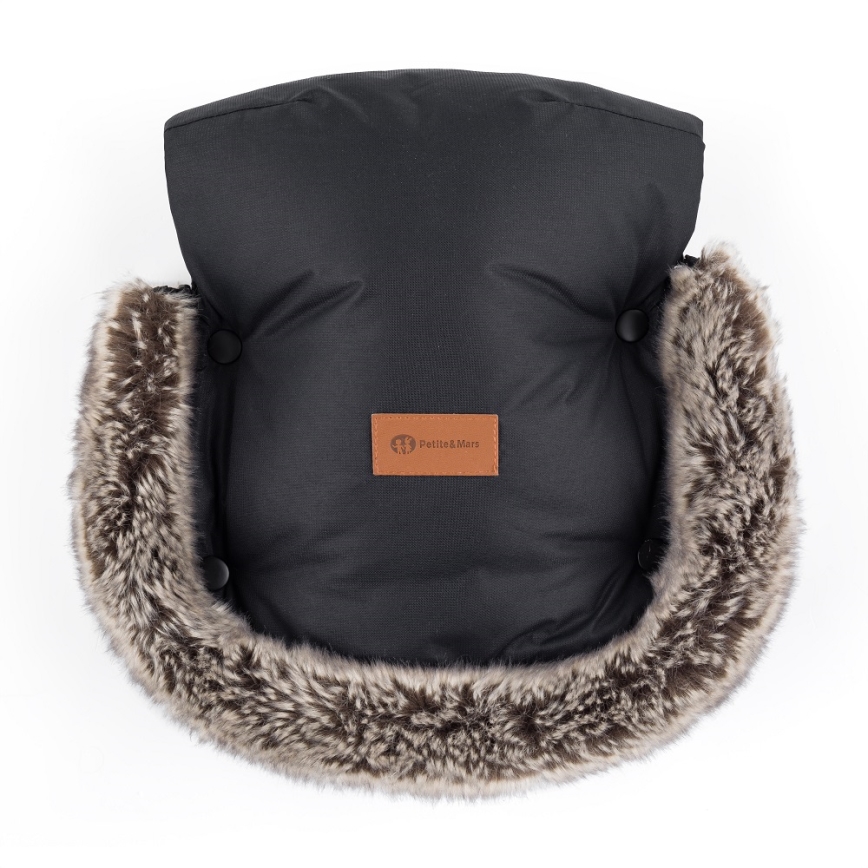 PETITE&MARS - KIT Baby åkpåse 4i1 ARCTIC + handmuff för barnvagn FURRY Forever Black