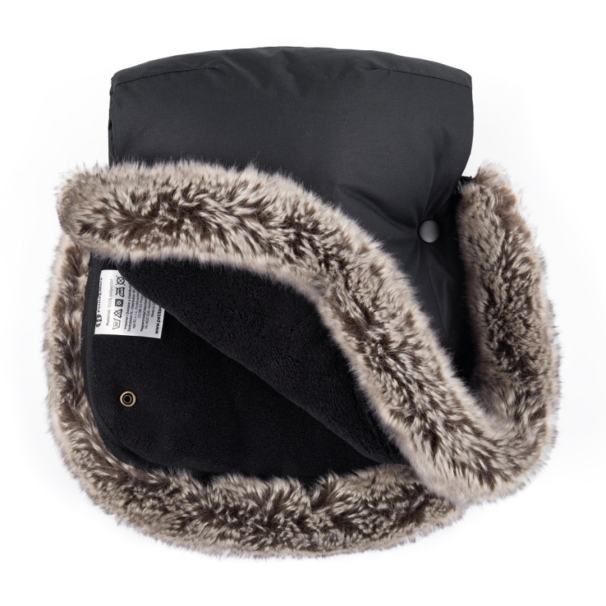 PETITE&MARS - KIT Baby åkpåse 4i1 ARCTIC + handmuff för barnvagn FURRY Forever Black