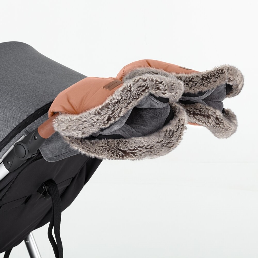 PETITE&MARS - KIT Baby åkpåse 4i1 ARCTIC + handmuff för barnvagn FURRY Pastel Peach