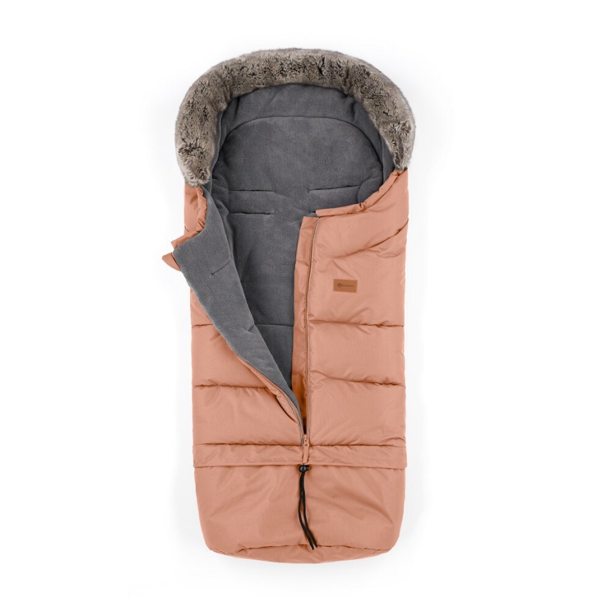PETITE&MARS - KIT Baby åkpåse 4i1 ARCTIC + handmuff för barnvagn FURRY Pastel Peach