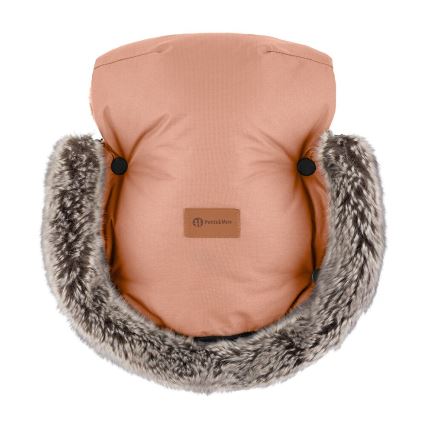PETITE&MARS - KIT Baby åkpåse 4i1 ARCTIC + handmuff för barnvagn FURRY Pastel Peach