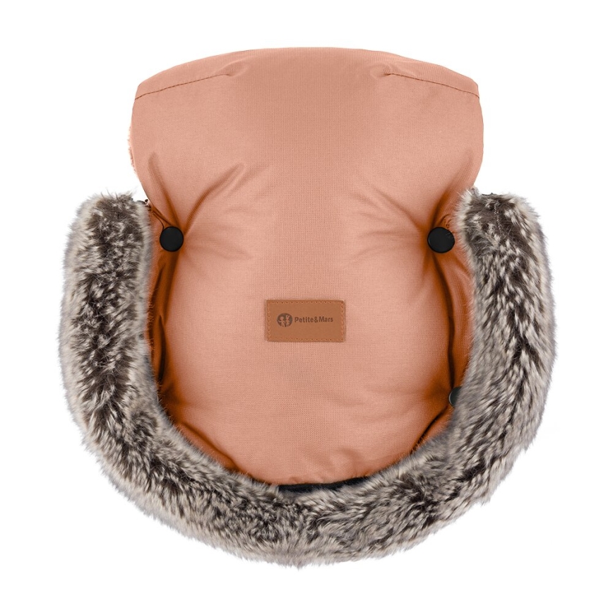 PETITE&MARS - KIT Baby åkpåse 4i1 ARCTIC + handmuff för barnvagn FURRY Pastel Peach