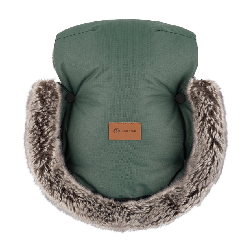PETITE&MARS - KIT Baby åkpåse 4i1 ARCTIC + handmuff för barnvagn FURRY Veritable Khaki