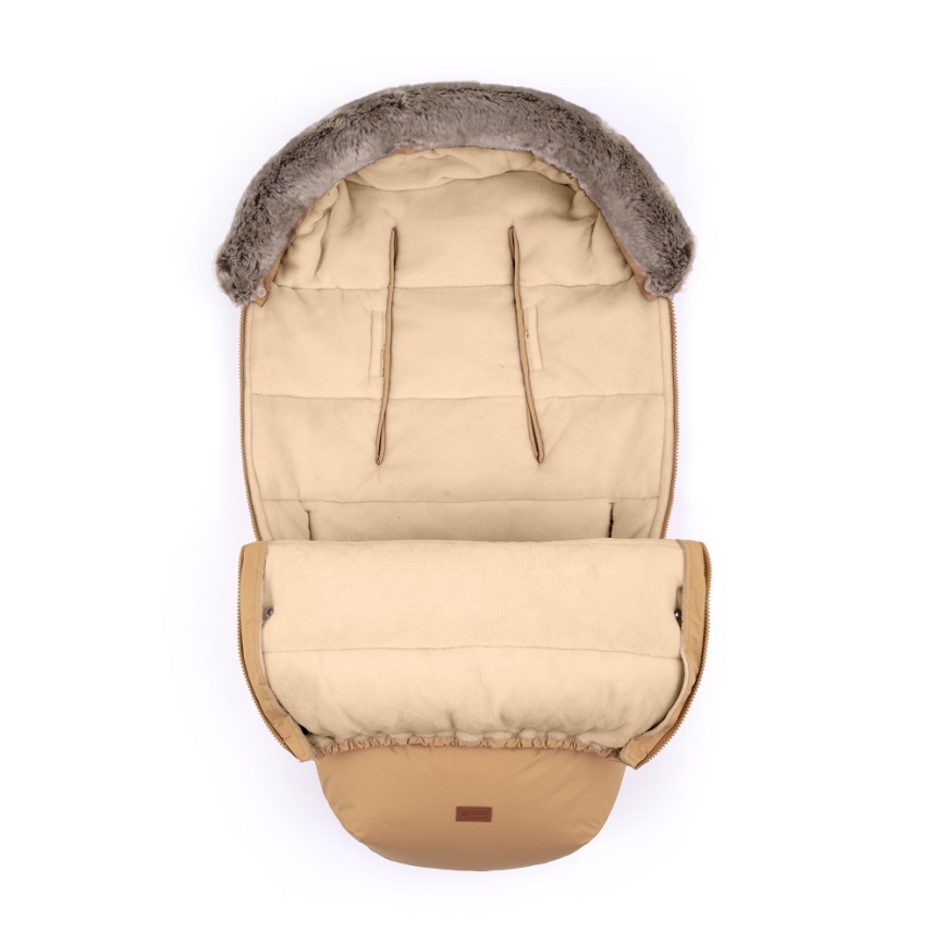 PETITE&MARS - KIT Baby åkpåse 4i1 COMFY + handmuff för barnvagn FURRY Elegant Caramel