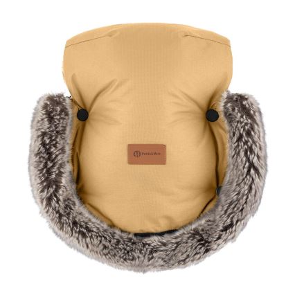 PETITE&MARS - KIT Baby åkpåse 4i1 COMFY + handmuff för barnvagn FURRY Elegant Caramel