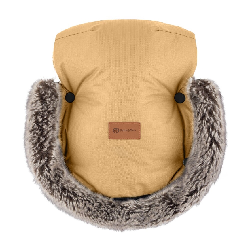 PETITE&MARS - KIT Baby åkpåse 4i1 COMFY + handmuff för barnvagn FURRY Elegant Caramel