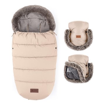 PETITE&MARS - KIT Baby åkpåse 4i1 COMFY + handmuff för barnvagn FURRY Ros Petal