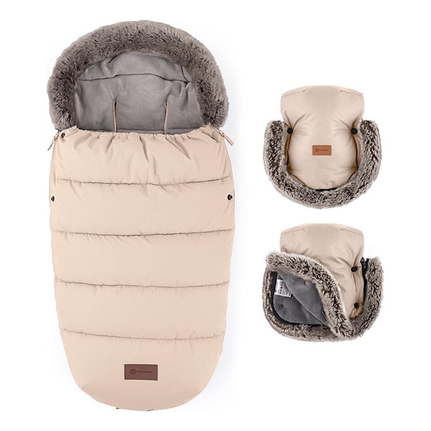 PETITE&MARS - KIT Baby åkpåse 4i1 COMFY + handmuff för barnvagn FURRY Ros Petal