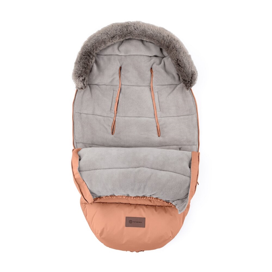 PETITE&MARS - KIT Baby åkpåse 4i1 COMFY + handmuff för barnvagn FURRY Pastel Peach