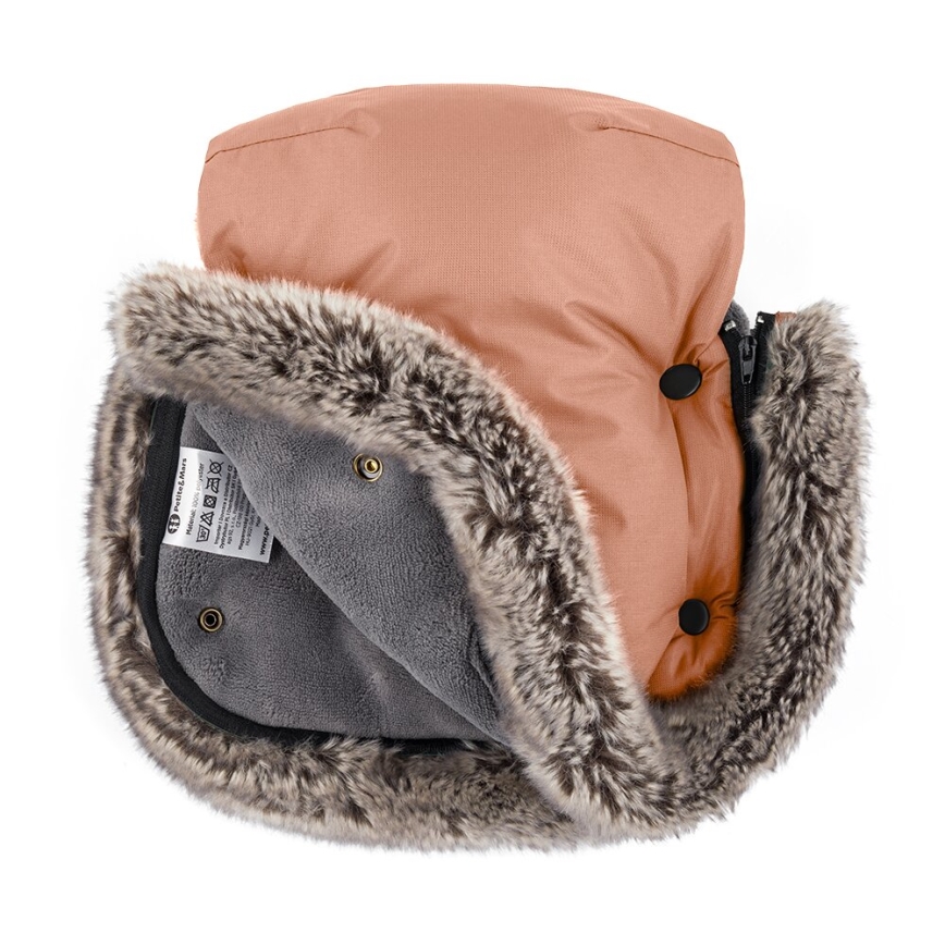 PETITE&MARS - KIT Baby åkpåse 4i1 COMFY + handmuff för barnvagn FURRY Pastel Peach