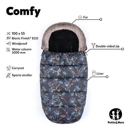 PETITE&MARS - KIT Baby åkpåse 4i1 COMFY + handmuff för barnvagn FURRY Pastel Peach