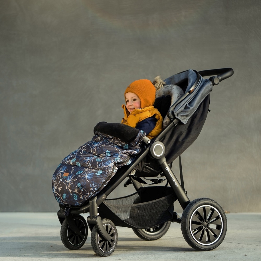 PETITE&MARS - KIT Baby åkpåse 4i1 COMFY Stylish Beauty + handmuff för barnvagn FURRY Forever Black