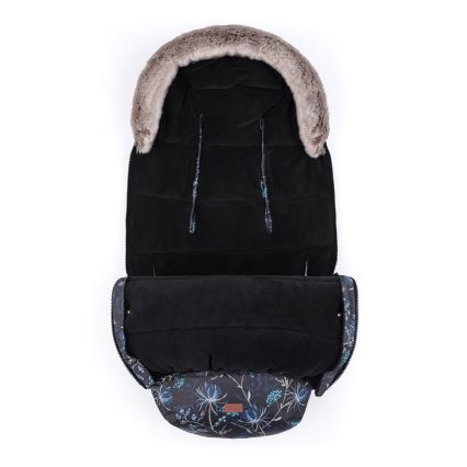 PETITE&MARS - KIT Baby åkpåse 4i1 COMFY Stylish Beauty + handmuff för barnvagn FURRY Forever Black