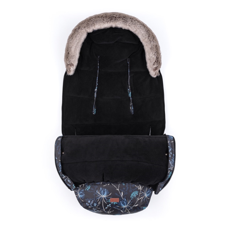 PETITE&MARS - KIT Baby åkpåse 4i1 COMFY Stylish Beauty + handmuff för barnvagn FURRY Forever Black