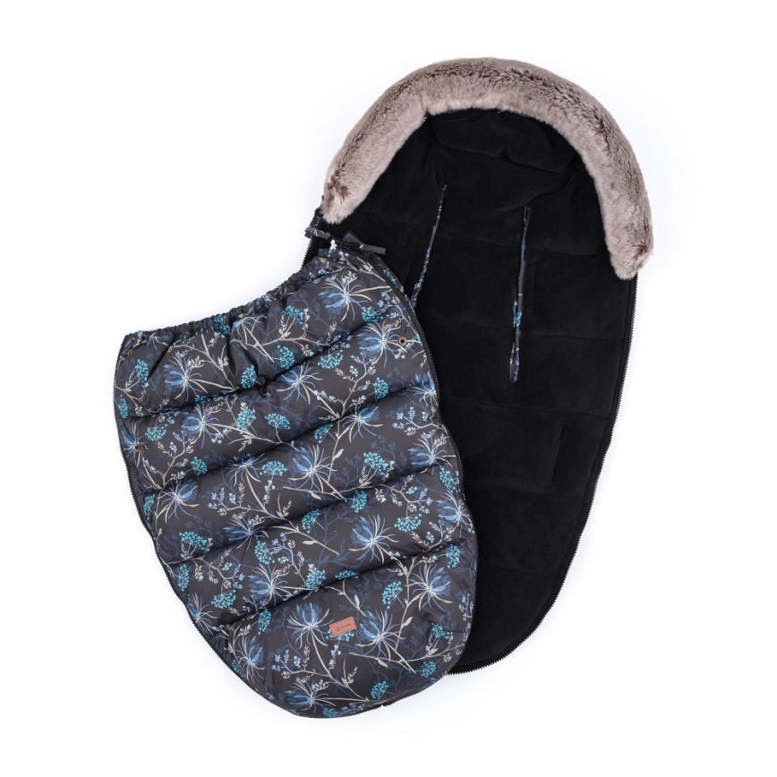 PETITE&MARS - KIT Baby åkpåse 4i1 COMFY Stylish Beauty + handmuff för barnvagn FURRY Forever Black
