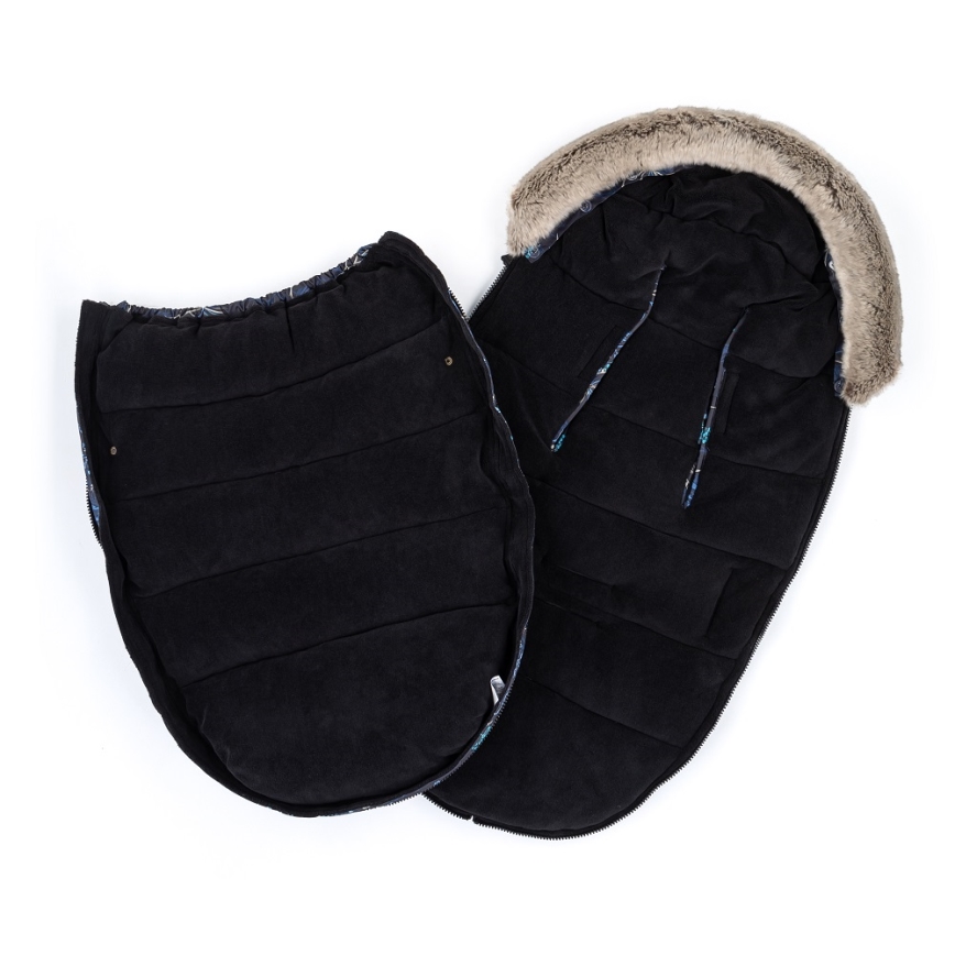 PETITE&MARS - KIT Baby åkpåse 4i1 COMFY Stylish Beauty + handmuff för barnvagn FURRY Forever Black