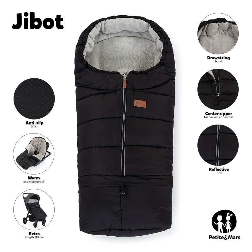 PETITE&MARS - SET Åkpåse 3i1 JIBOT + handvärmare för barnvagn JASIE svart