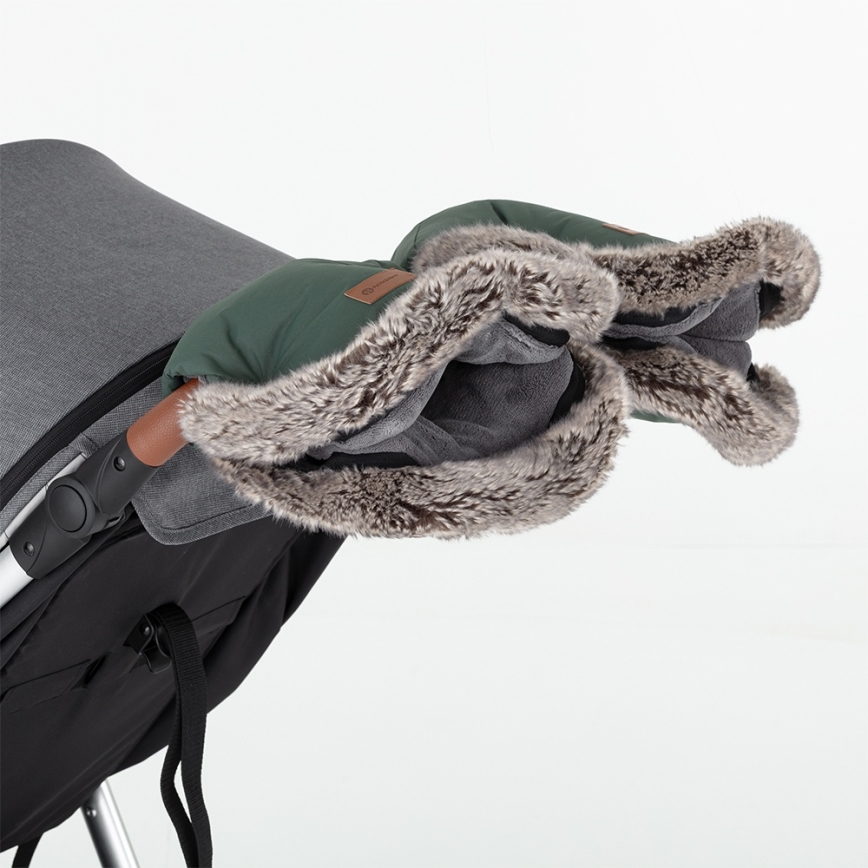 PETITE&MARS - SET Åkpåse 4-i-1 COMFY + handmuffar till barnvagn FURRY Khaki