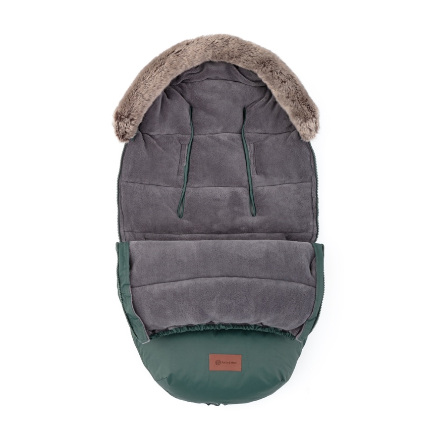 PETITE&MARS - SET Åkpåse 4-i-1 COMFY + handmuffar till barnvagn FURRY Khaki