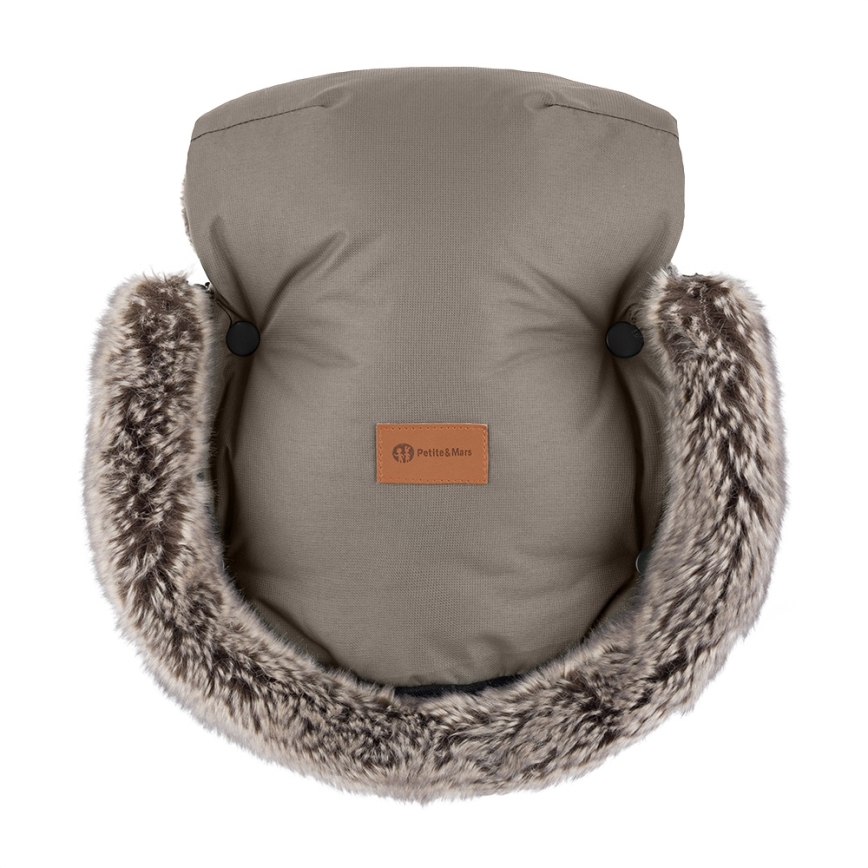 PETITE&MARS - SET Barnåkpåse 4-i-1 COMFY + handvärmare till barnvagn FURRY Mocha Mousse