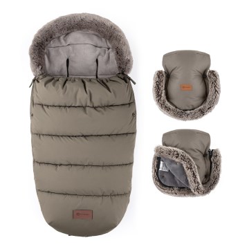 PETITE&MARS - SET Barnåkpåse 4-i-1 COMFY + handvärmare till barnvagn FURRY Mocha Mousse