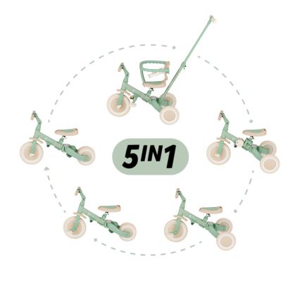 PETITE&MARS - Trehjuling för barn 5-i-1 TURBO LIMITED Green Twist