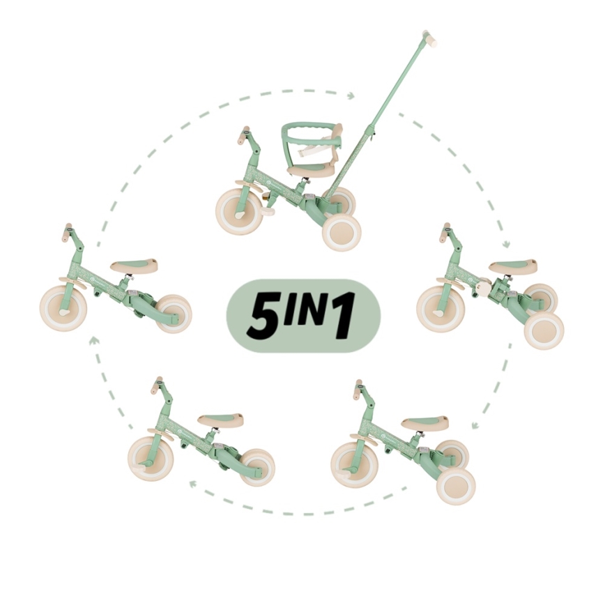 PETITE&MARS - Trehjuling för barn 5-i-1 TURBO LIMITED Green Twist