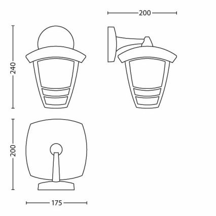 Philips 15381/31/16 - Utomhus Väggbelysning CREEK 1xE27/60W/230V IP44