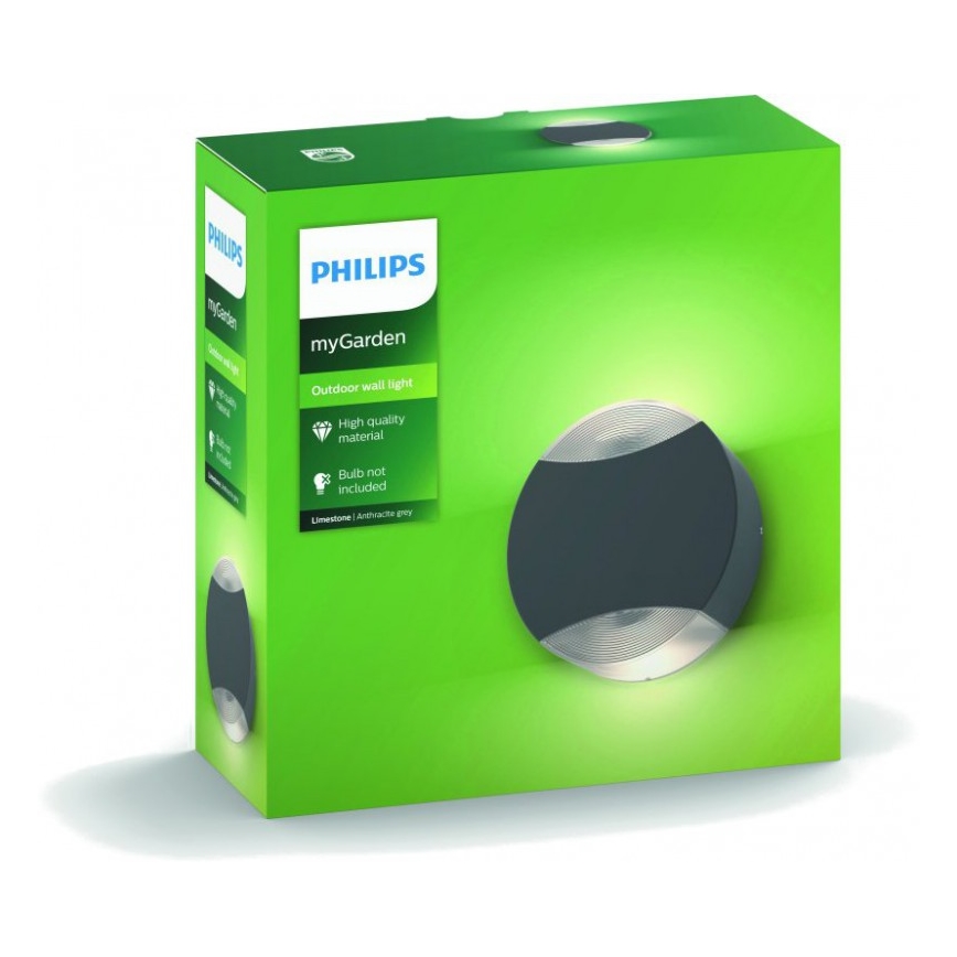 Philips 17338/93/PN - Utomhus Väggbelysning MYGARDEN LIMESTONE 2xGU10/5W