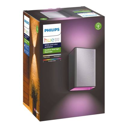 LED RGBW Dimbar vägglampa utomhus Hue RESONATE 2xLED/8W/230V 2000-6500K IP44