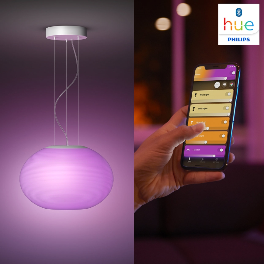 Philips - LED RGBW Ljusreglerad ljuskrona på textilsladd Hue FLOURISH LED/39W/230V