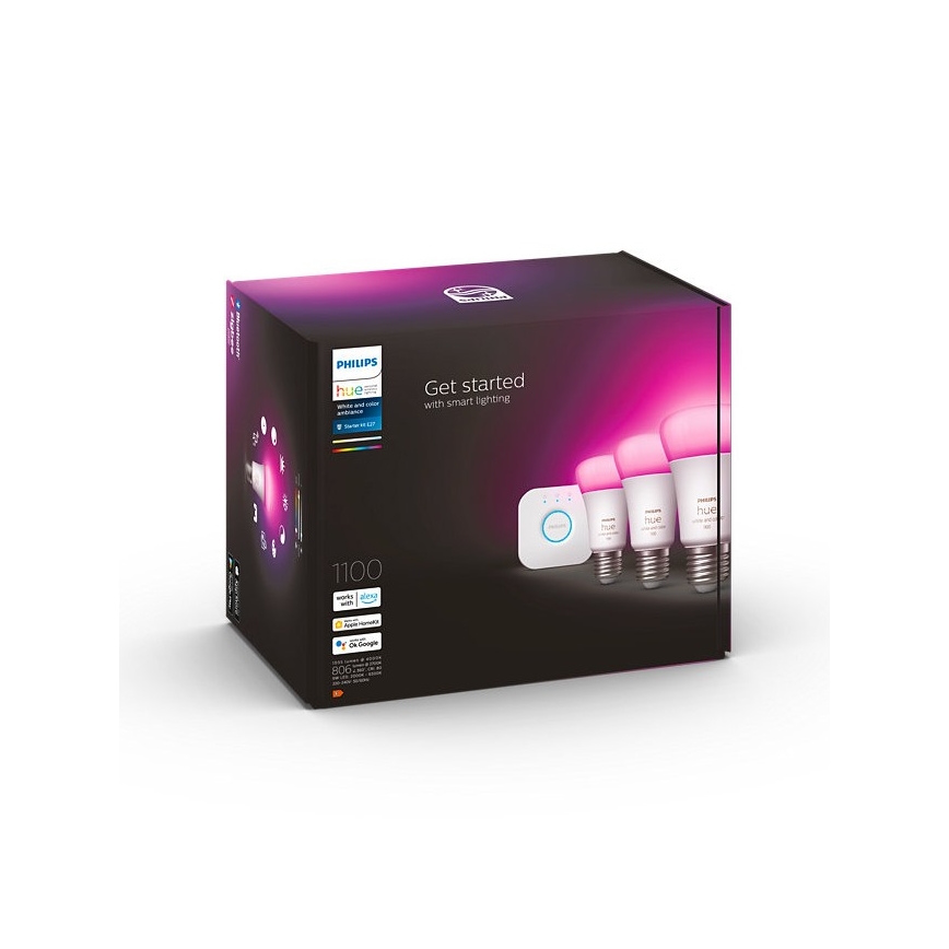 Grundpaket Philips Hue WHITE AND COLOR AMBIANCE 3xE27/9W/230V 2000-6500K + anslutningsenhet