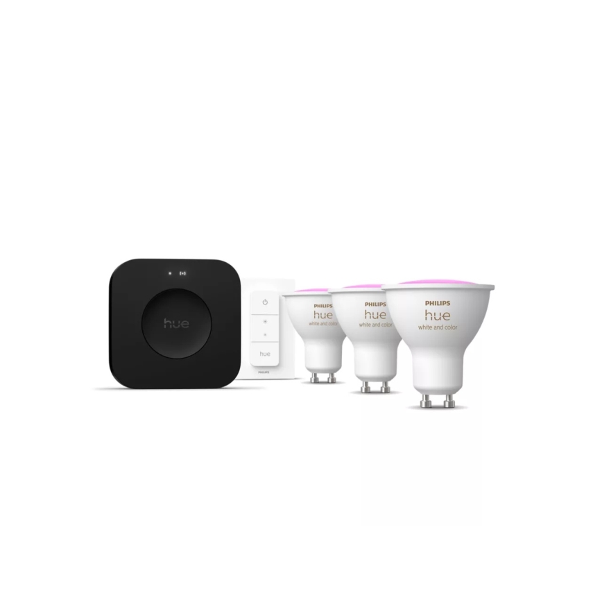 Startpaket Philips Hue WHITE AND COLOR AMBIANCE 3xGU10/4,2W 2000–6500K + anslutningsenhet