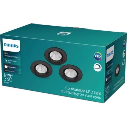 Philips - KIT 3x LED Dimbar infälld belysning SPARKLE LED/5,5W/230V 2700K svart