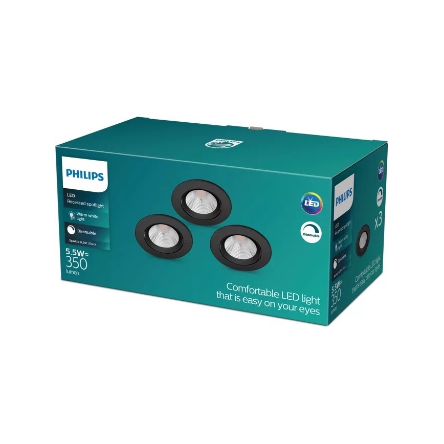 Philips - KIT 3x LED Dimbar infälld belysning SPARKLE LED/5,5W/230V 2700K svart
