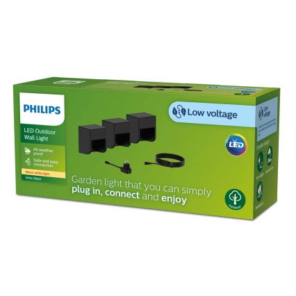 Philips - KIT 3x LED vägglampa för utomhusbruk GRITS LED/1,5W/24/230V IP44