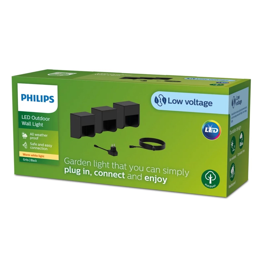 Philips - KIT 3x LED vägglampa för utomhusbruk GRITS LED/1,5W/24/230V IP44