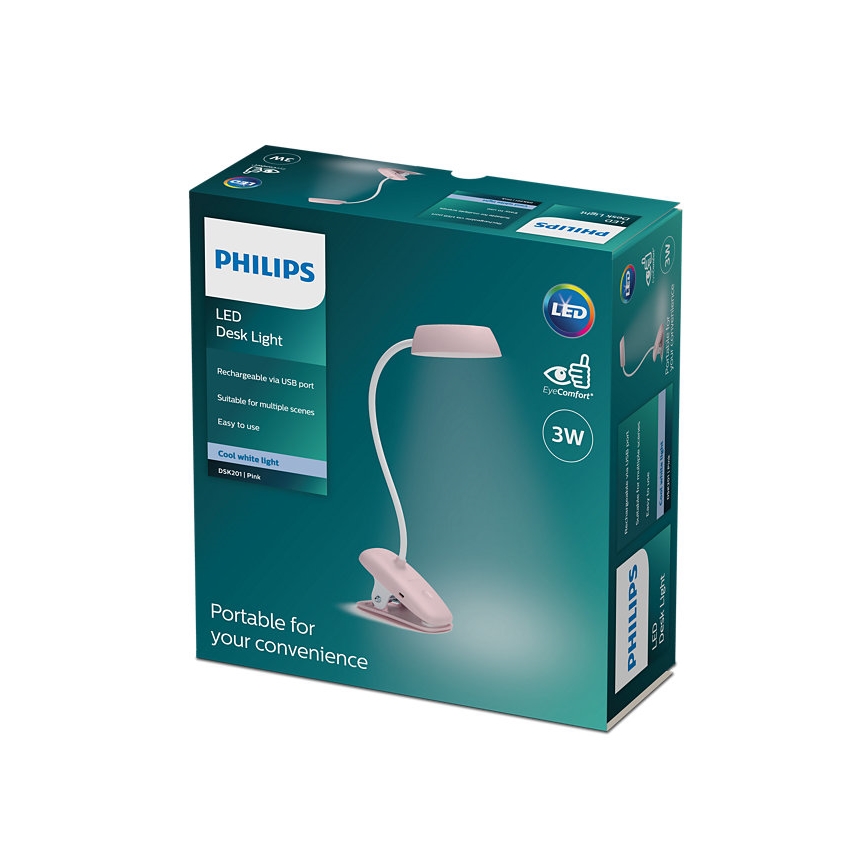 Philips - LED Dimbar lampa med klämma DONUTCLIP LED/3W/5V rosa