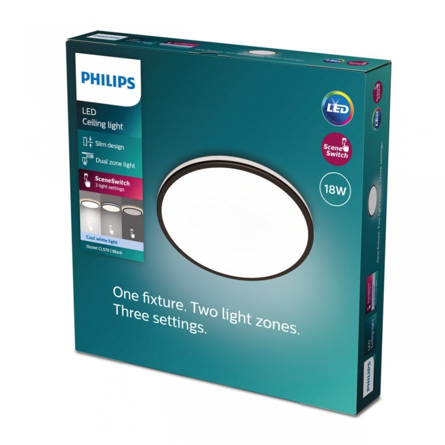 Philips - LED Dimbar taklampa SCENE SWITCH LED/18W/230V diameter 30 cm 4000K svart